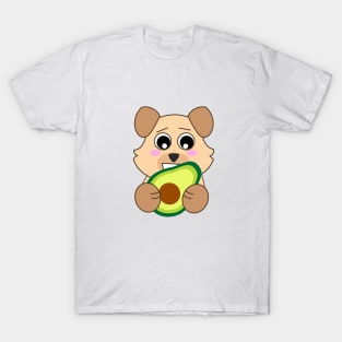 Kawaii chibi dog eating an avocado fruit T-Shirt